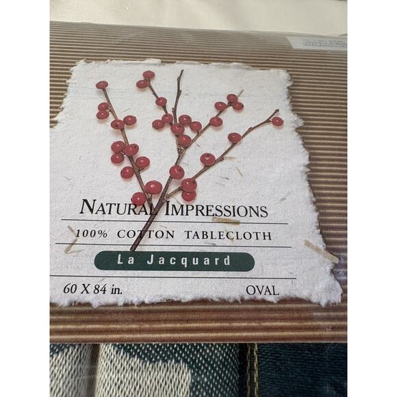 Natural Impressions La Jacquard Tablecloth 60x84 Oval Navy And Green Great North - Picture 9 of 10